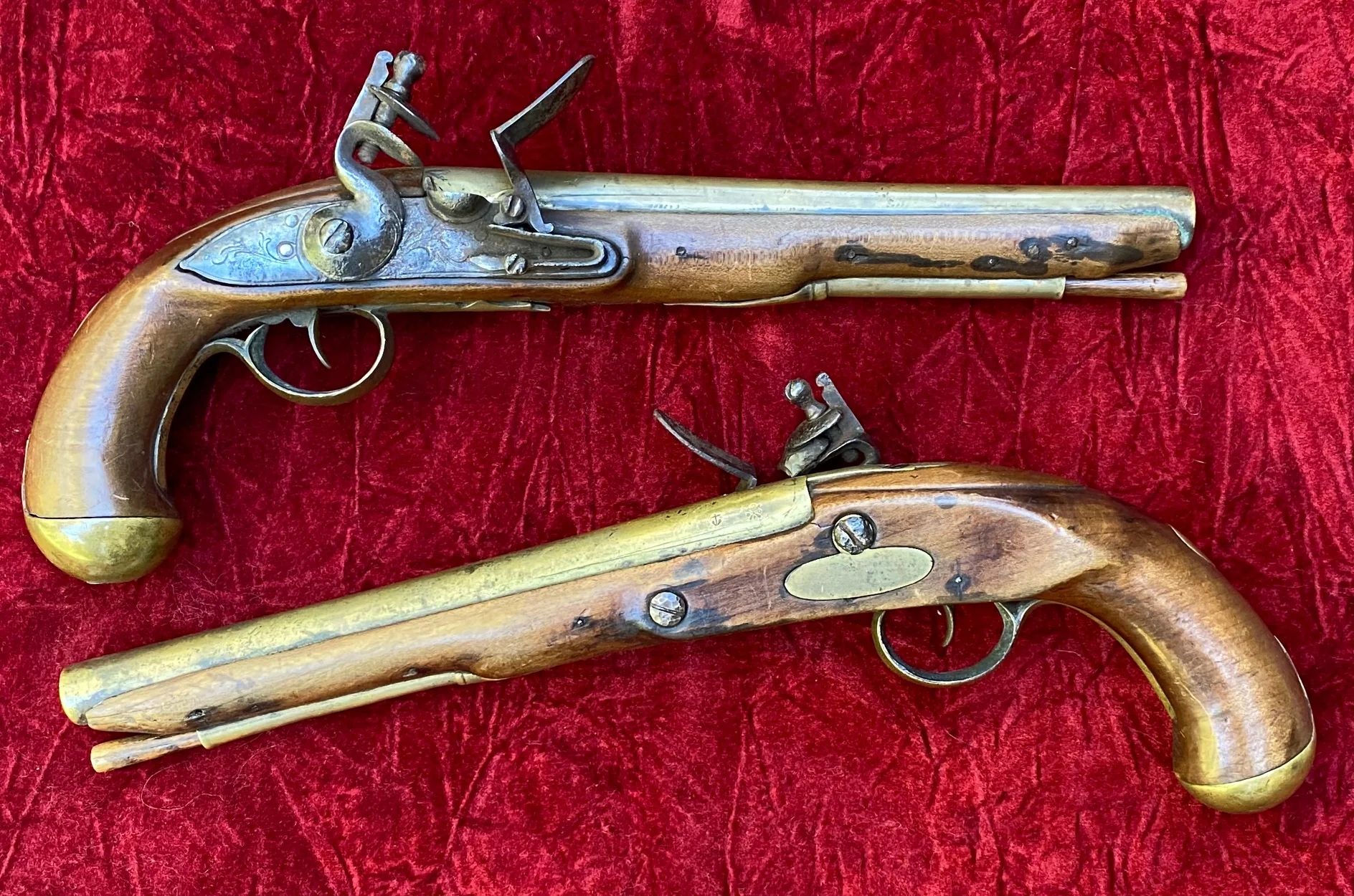 A Very Unusual (PAIR/BRACE) of British/American Naval Brass Barrel Flintlock Pistols - Image 13