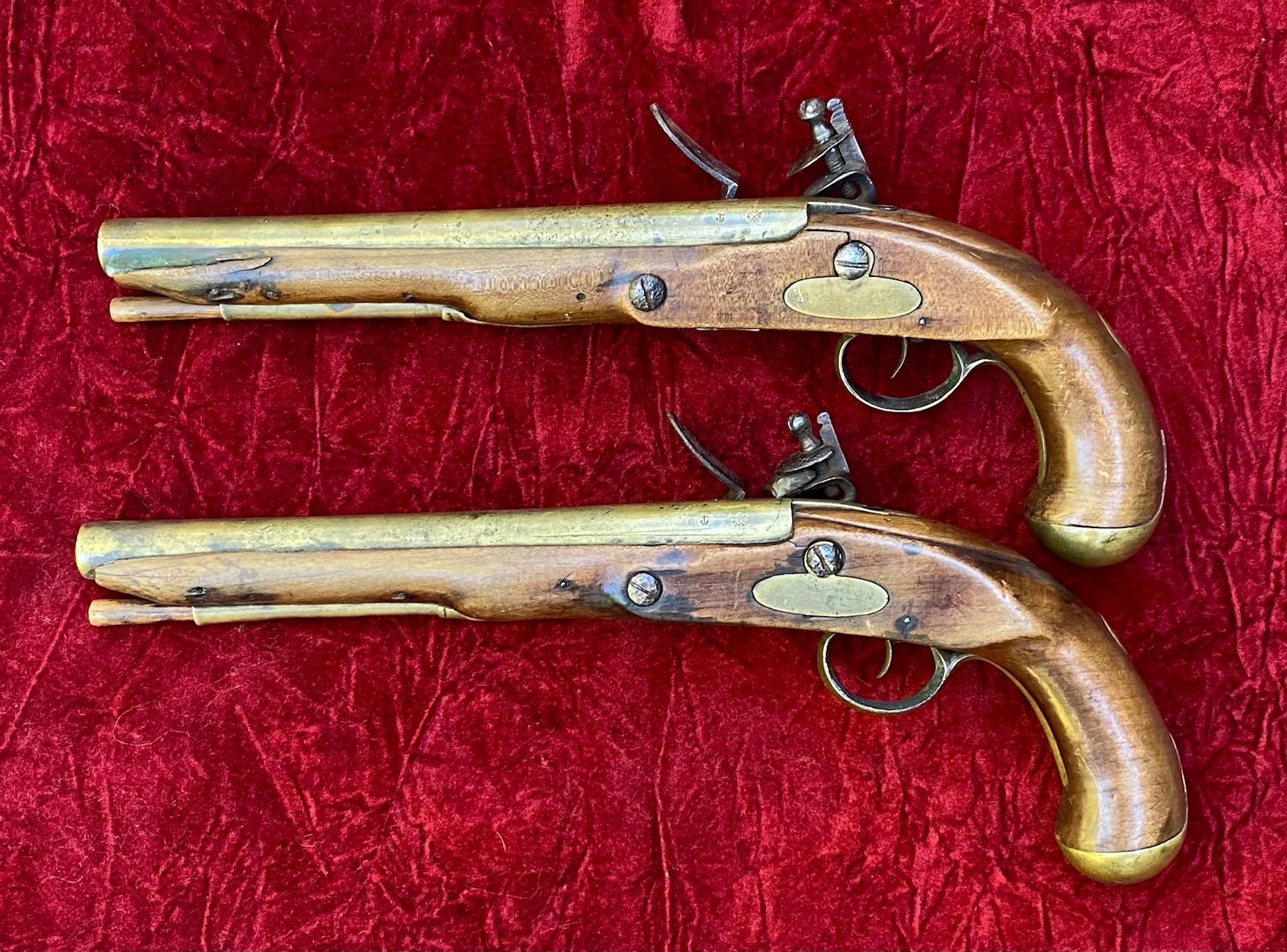 A Very Unusual (PAIR/BRACE) of British/American Naval Brass Barrel Flintlock Pistols - Image 14