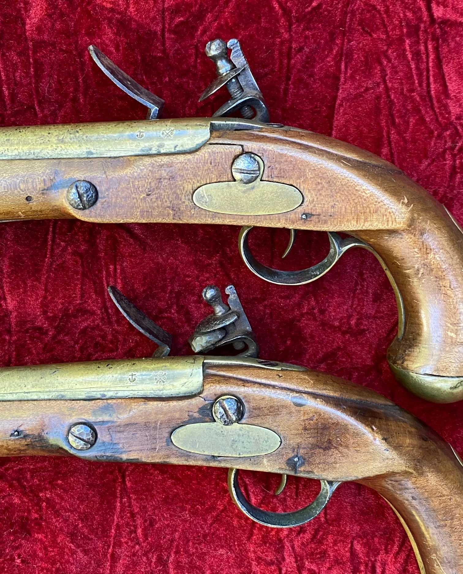 A Very Unusual (PAIR/BRACE) of British/American Naval Brass Barrel Flintlock Pistols - Image 15