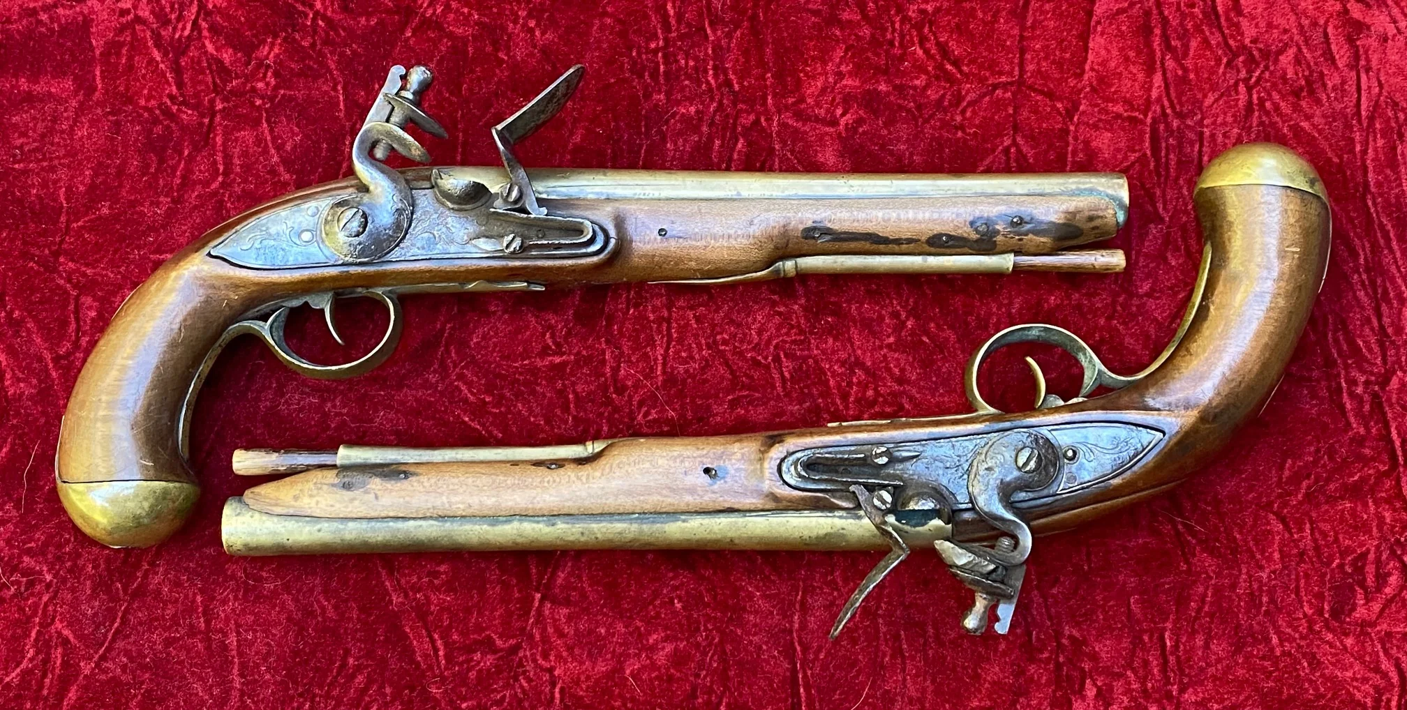 A Very Unusual (PAIR/BRACE) of British/American Naval Brass Barrel Flintlock Pistols - Image 24