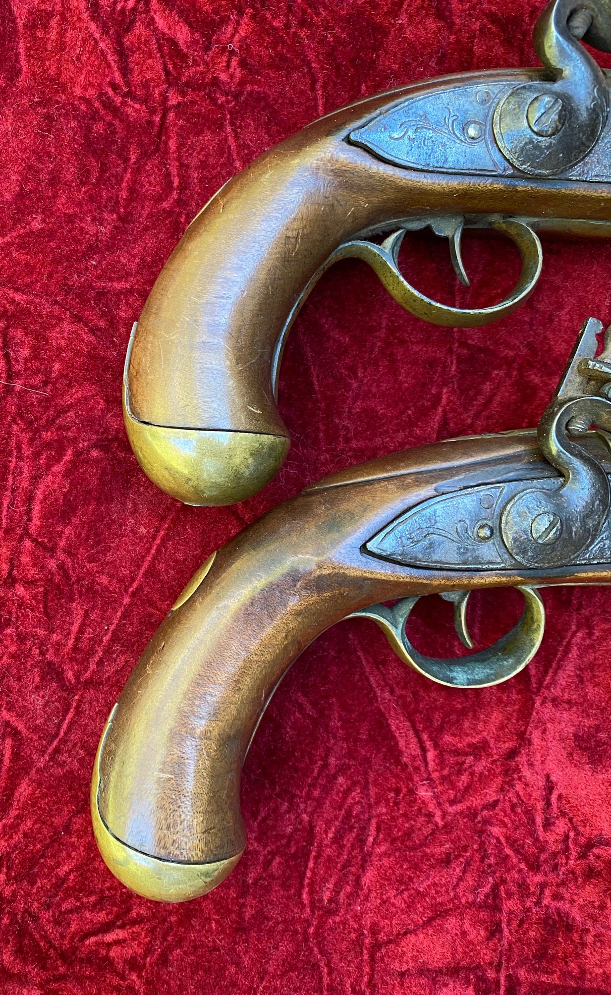 A Very Unusual (PAIR/BRACE) of British/American Naval Brass Barrel Flintlock Pistols - Image 4