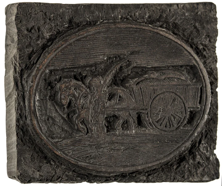 c. 1800 Printing Woodblock - Horse and Wagon - Image 4