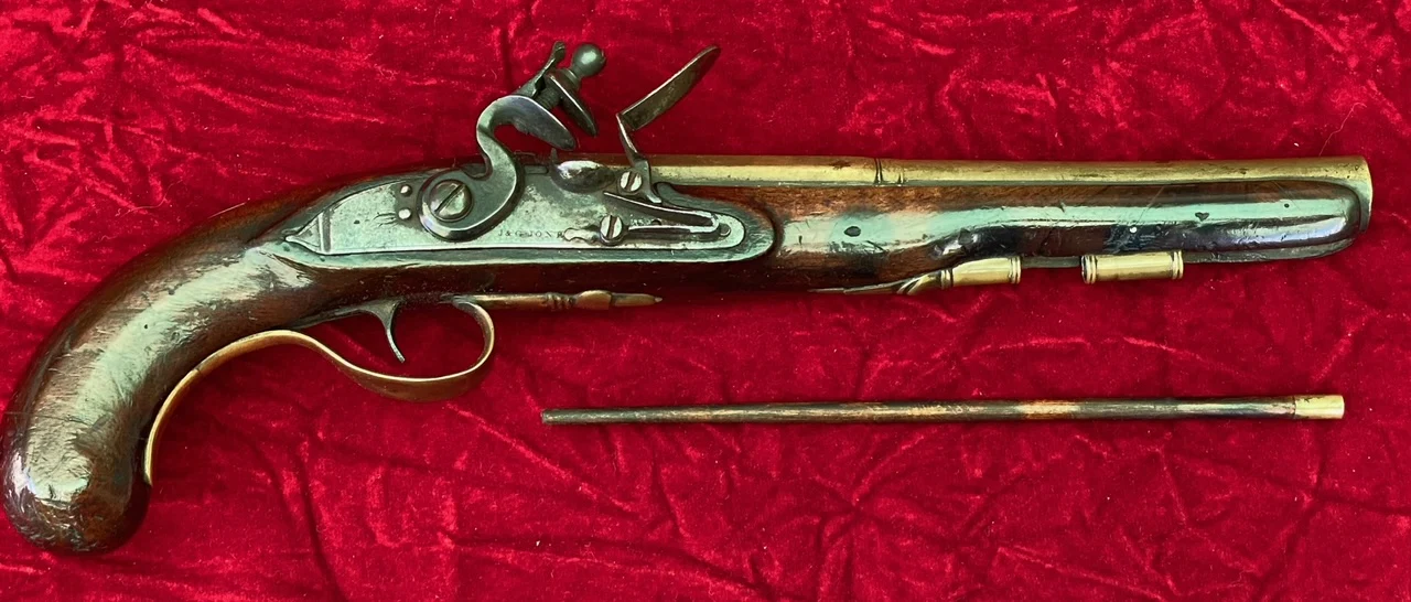 A Very Interesting War of 1812 Period British/American Secondary Martial Brass Barrel Flintlock Pistol by J & G JONES - Image 17