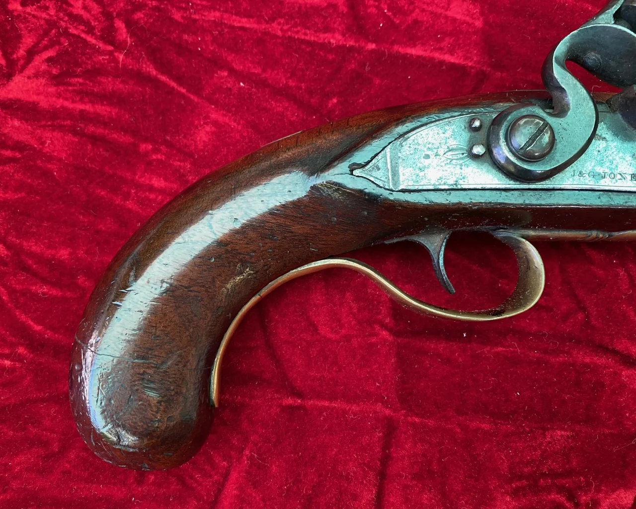 A Very Interesting War of 1812 Period British/American Secondary Martial Brass Barrel Flintlock Pistol by J & G JONES - Image 3