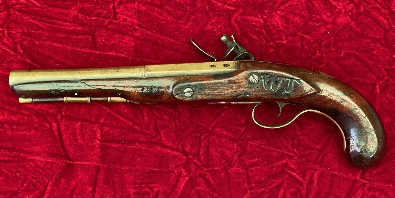 A Very Interesting War of 1812 Period British/American Secondary Martial Brass Barrel Flintlock Pistol by J & G JONES - Image 9