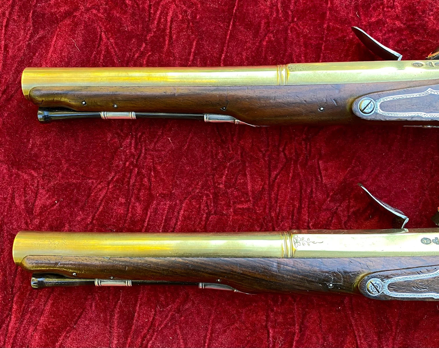 An Exceptional and Beautiful Historically Important Cased Pair of English Silver Mounted Brass Barrel & Lock Flintlock Officers/Dueling Pistols by MORTIMER, LONDON - Image 22