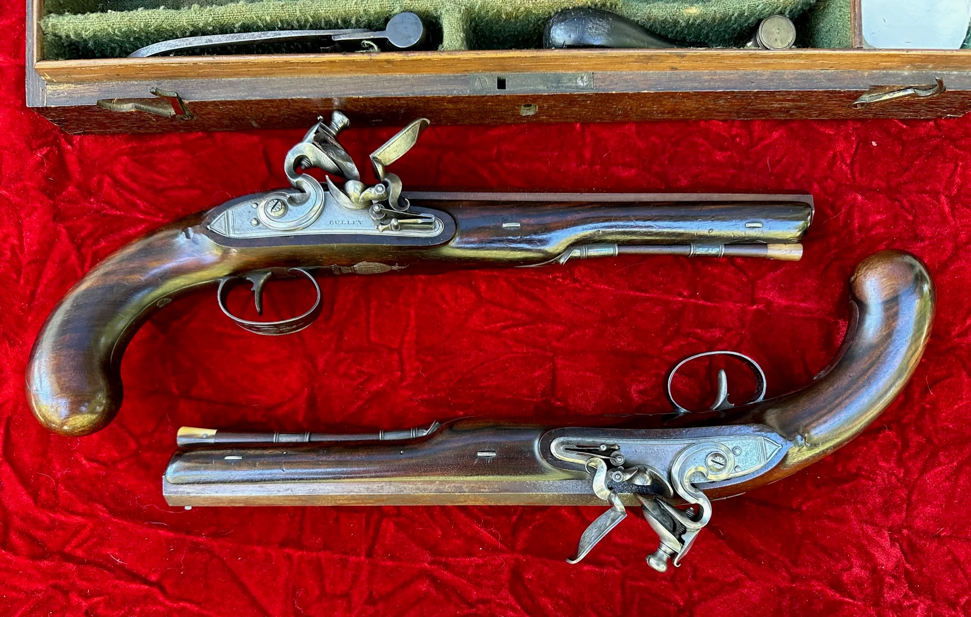 A Fantastic and Beautiful Cased Pair of English Flintlock Dueling Pistols by GULLEY, LONDON - Image 7