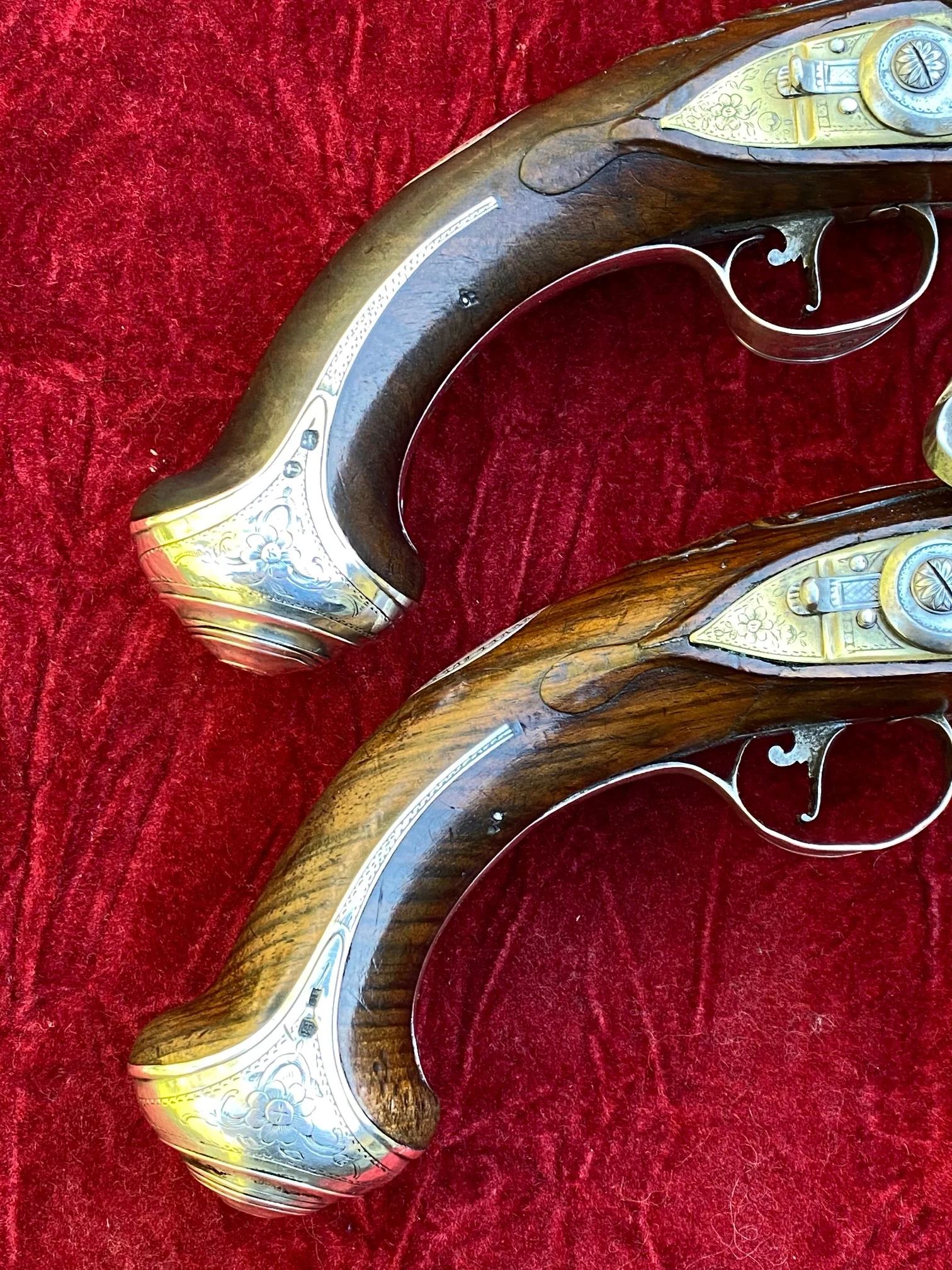 An Exceptional and Beautiful Historically Important Cased Pair of English Silver Mounted Brass Barrel & Lock Flintlock Officers/Dueling Pistols by MORTIMER, LONDON - Image 37
