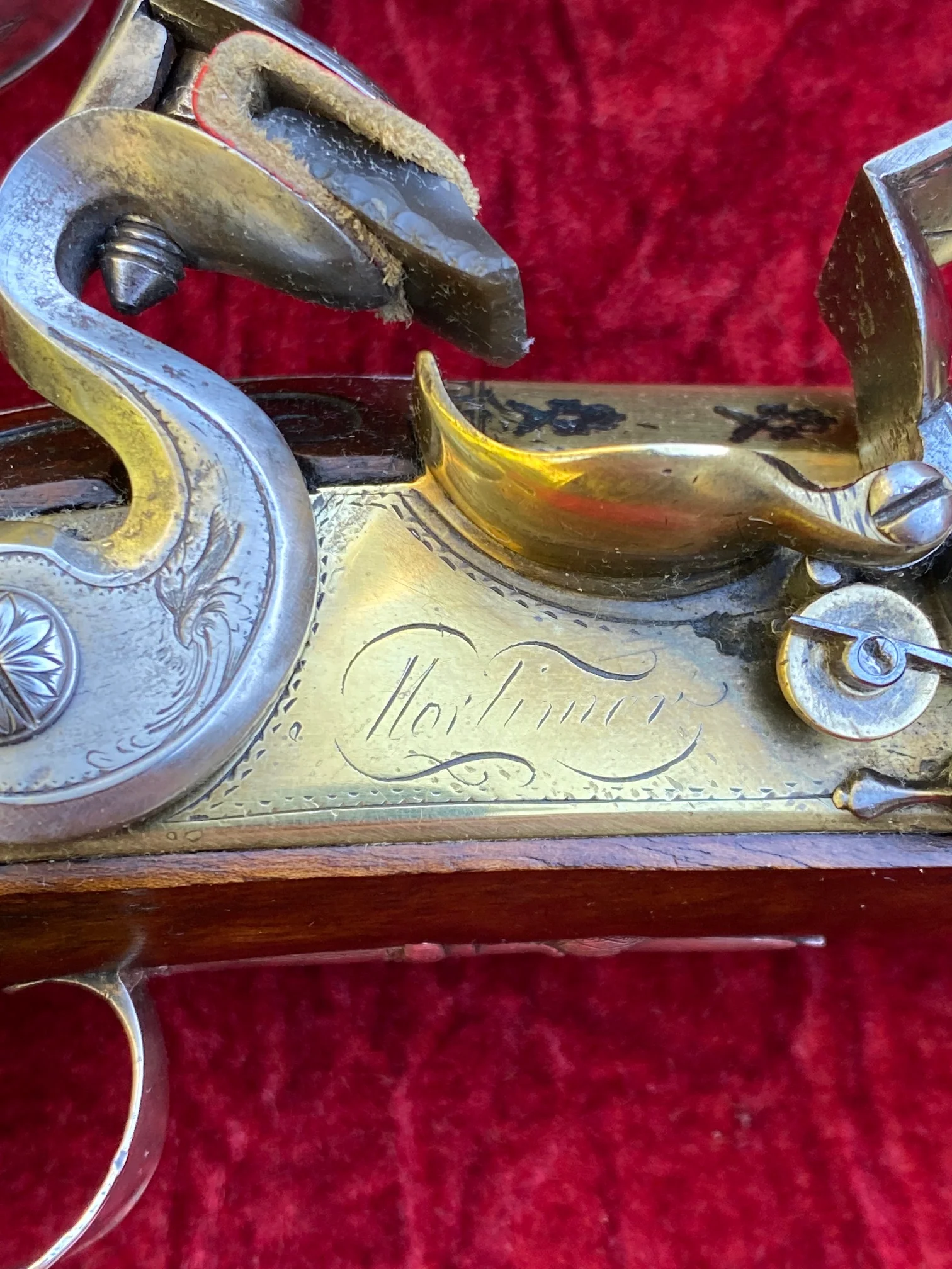 An Exceptional and Beautiful Historically Important Cased Pair of English Silver Mounted Brass Barrel & Lock Flintlock Officers/Dueling Pistols by MORTIMER, LONDON - Image 43