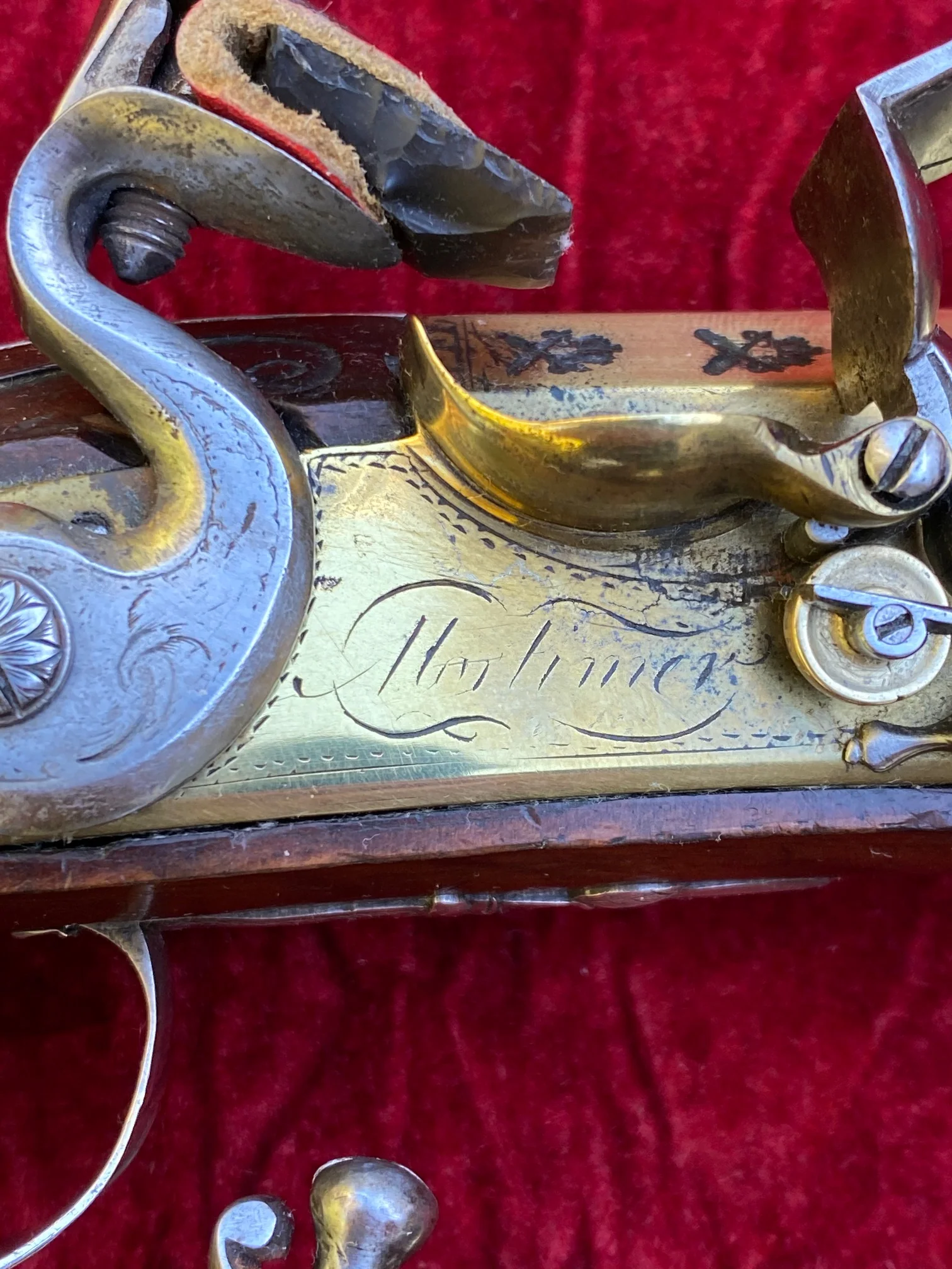 An Exceptional and Beautiful Historically Important Cased Pair of English Silver Mounted Brass Barrel & Lock Flintlock Officers/Dueling Pistols by MORTIMER, LONDON - Image 44