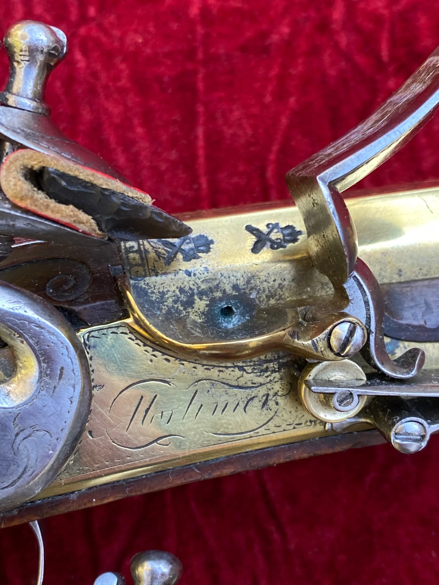 An Exceptional and Beautiful Historically Important Cased Pair of English Silver Mounted Brass Barrel & Lock Flintlock Officers/Dueling Pistols by MORTIMER, LONDON - Image 45