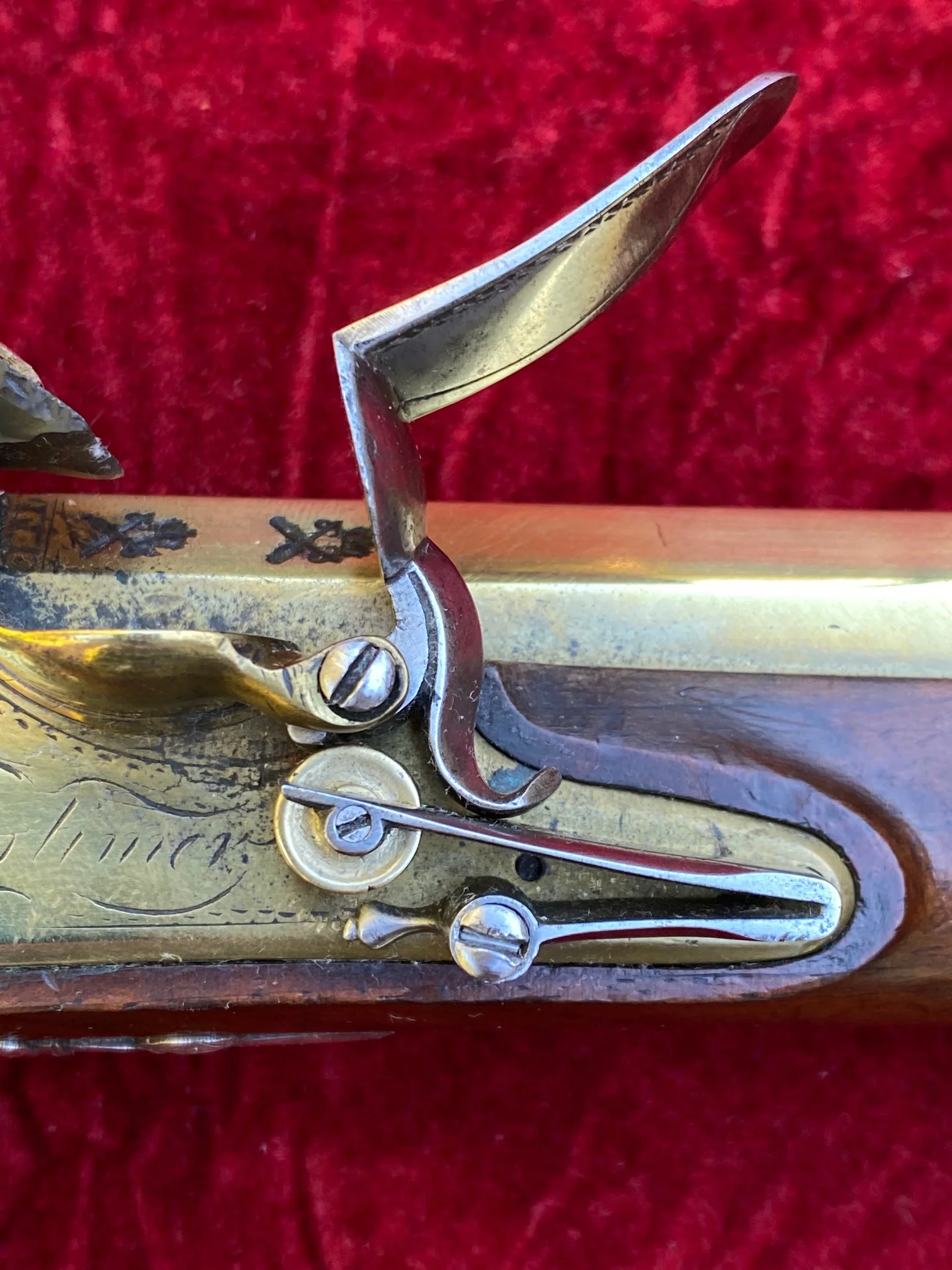 An Exceptional and Beautiful Historically Important Cased Pair of English Silver Mounted Brass Barrel & Lock Flintlock Officers/Dueling Pistols by MORTIMER, LONDON - Image 48
