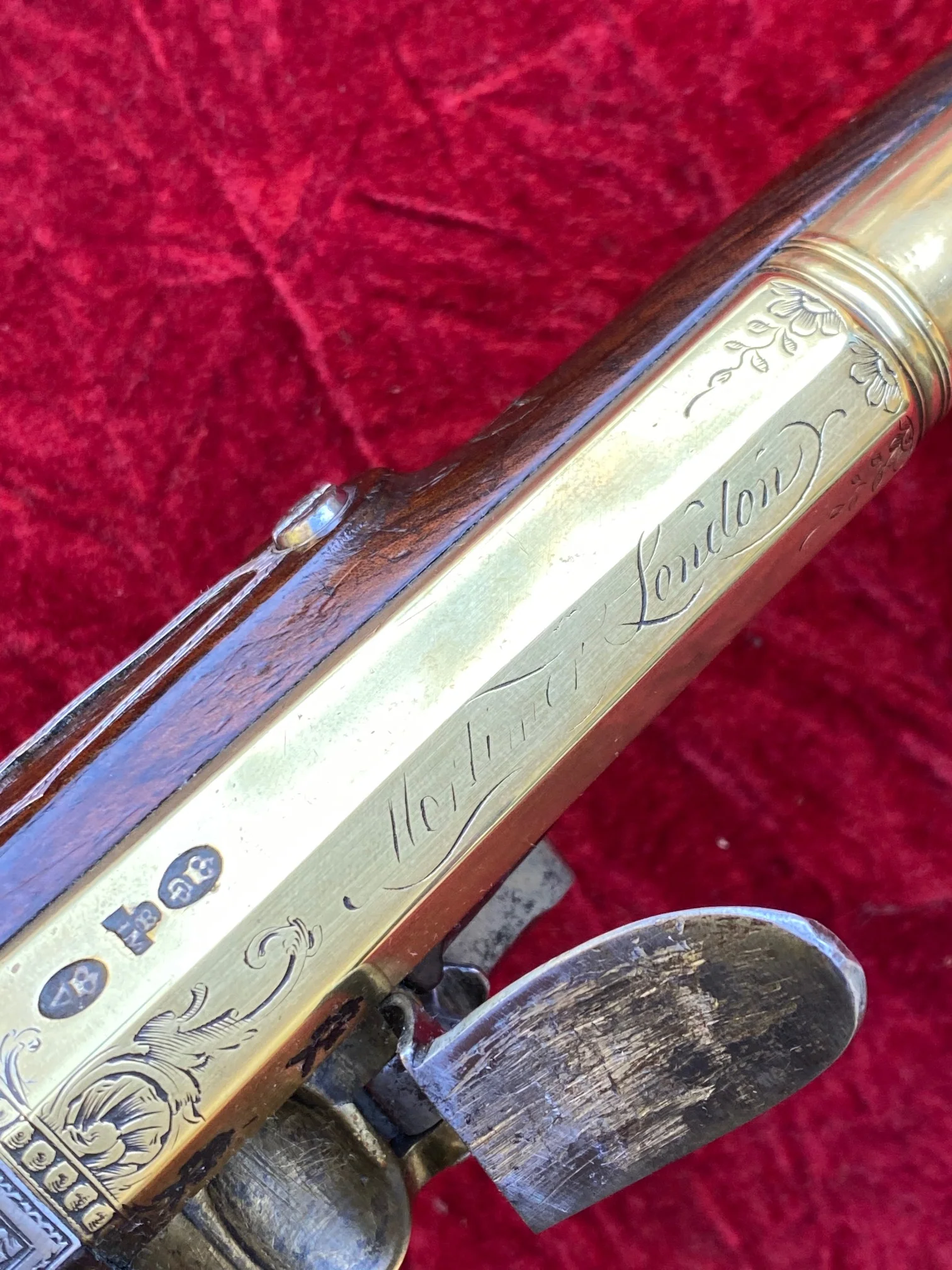 An Exceptional and Beautiful Historically Important Cased Pair of English Silver Mounted Brass Barrel & Lock Flintlock Officers/Dueling Pistols by MORTIMER, LONDON - Image 49