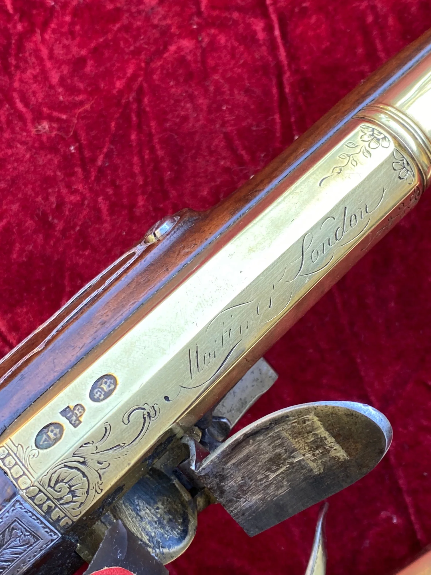 An Exceptional and Beautiful Historically Important Cased Pair of English Silver Mounted Brass Barrel & Lock Flintlock Officers/Dueling Pistols by MORTIMER, LONDON - Image 50