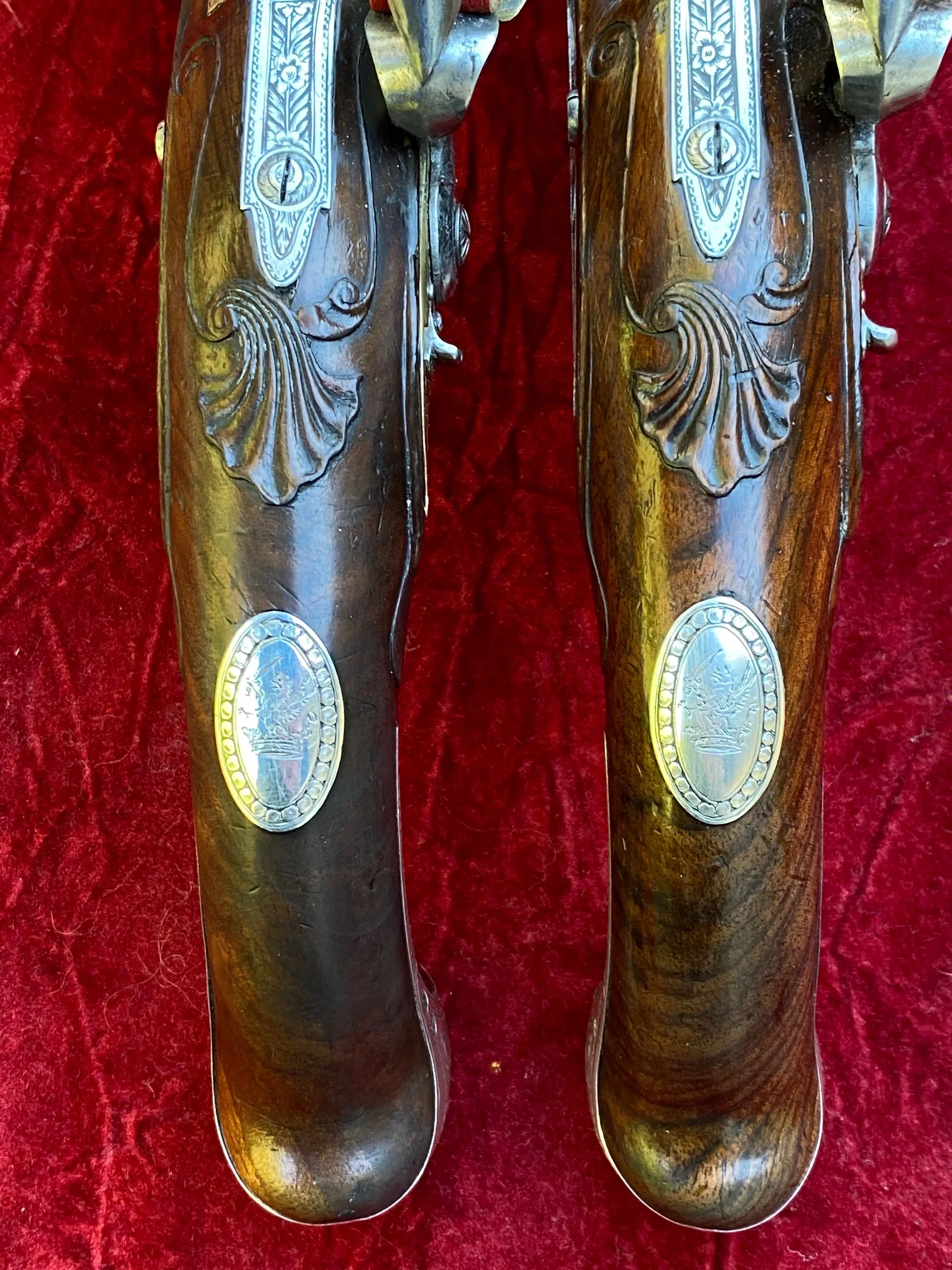 An Exceptional and Beautiful Historically Important Cased Pair of English Silver Mounted Brass Barrel & Lock Flintlock Officers/Dueling Pistols by MORTIMER, LONDON - Image 55