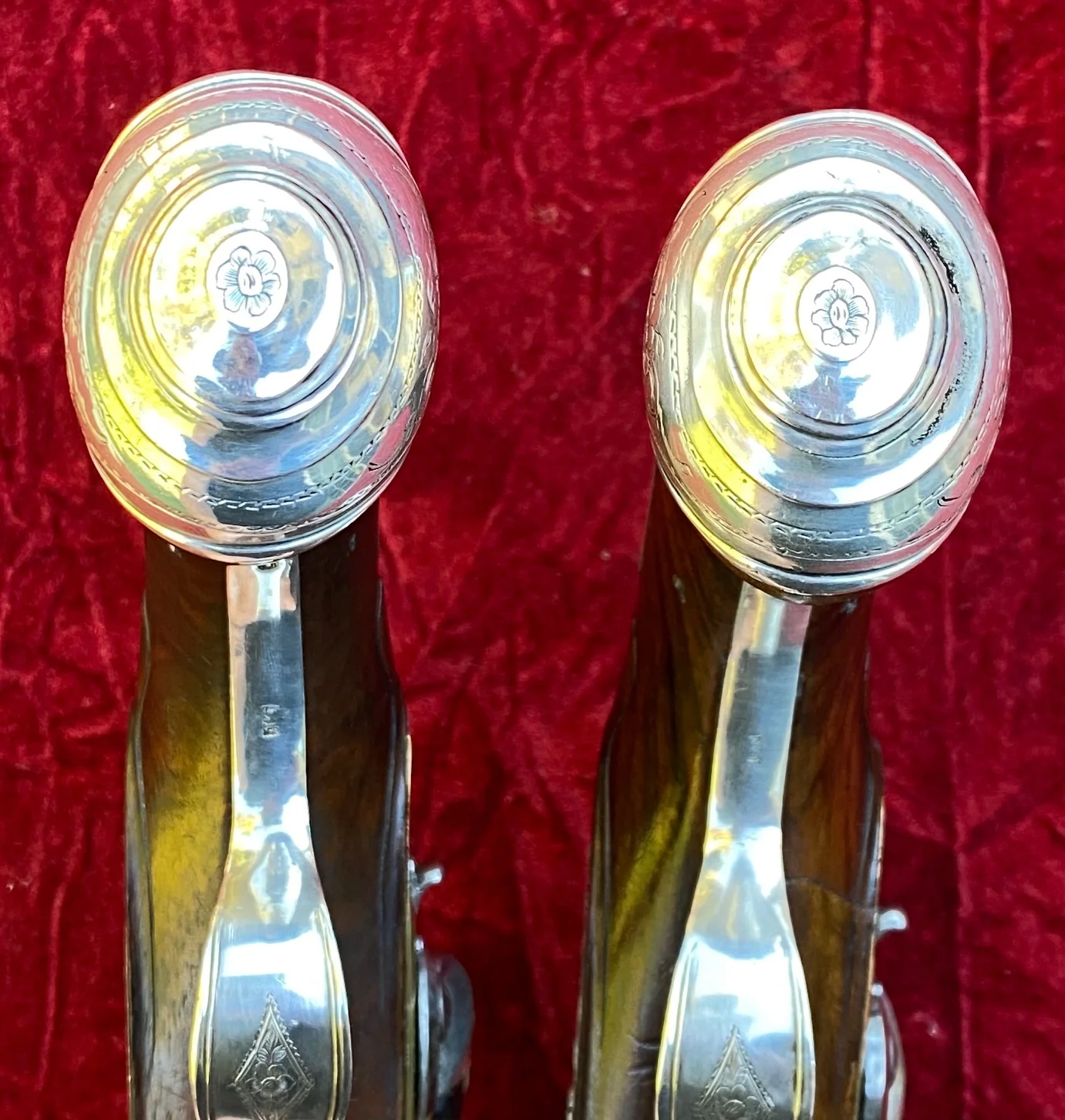 An Exceptional and Beautiful Historically Important Cased Pair of English Silver Mounted Brass Barrel & Lock Flintlock Officers/Dueling Pistols by MORTIMER, LONDON - Image 60
