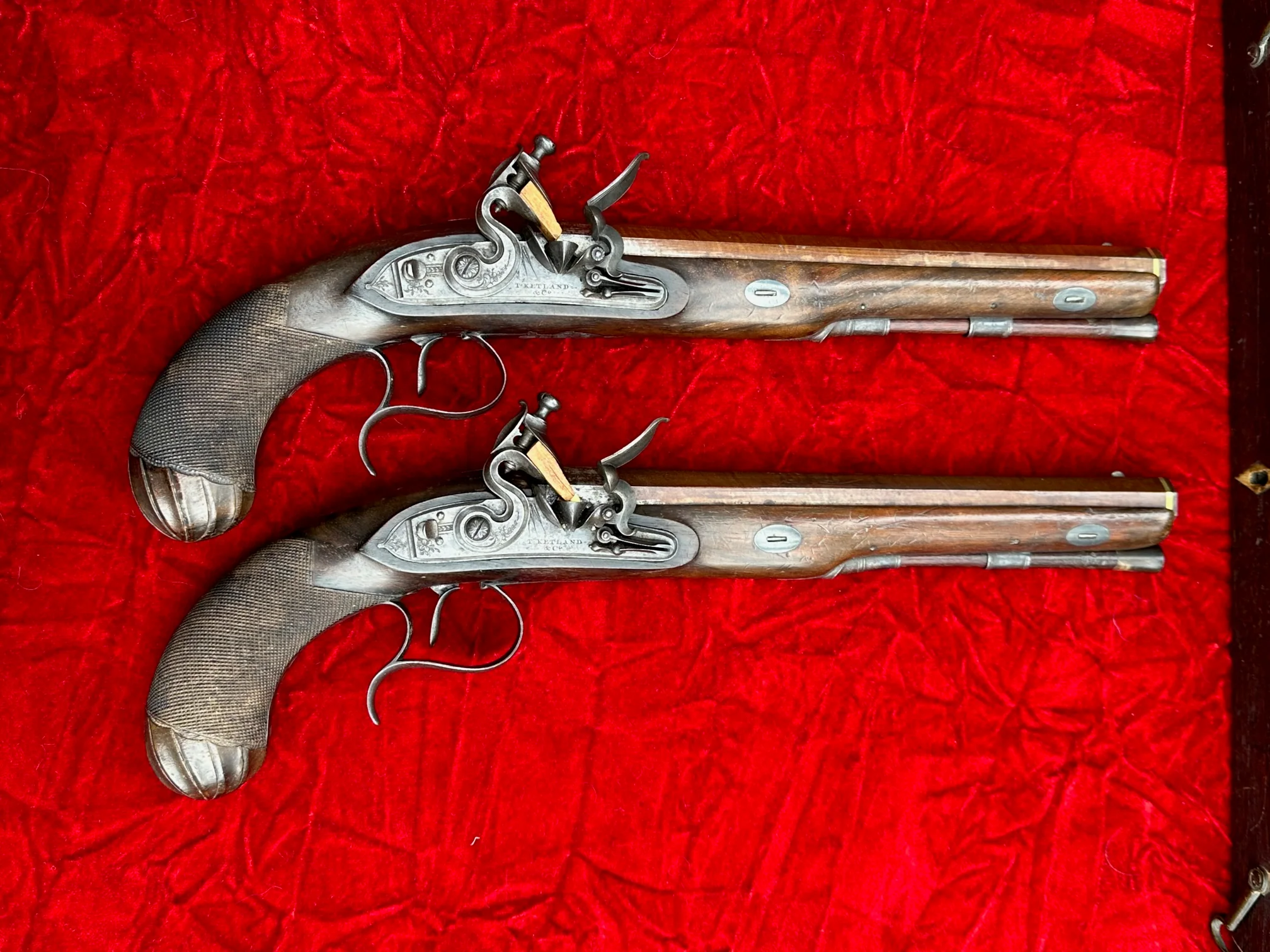 A Fantastic, Rare, and Beautiful Cased Pair of English Flintlock Dueling Pistols by T. KETLAND & Co., LONDON - Image 39
