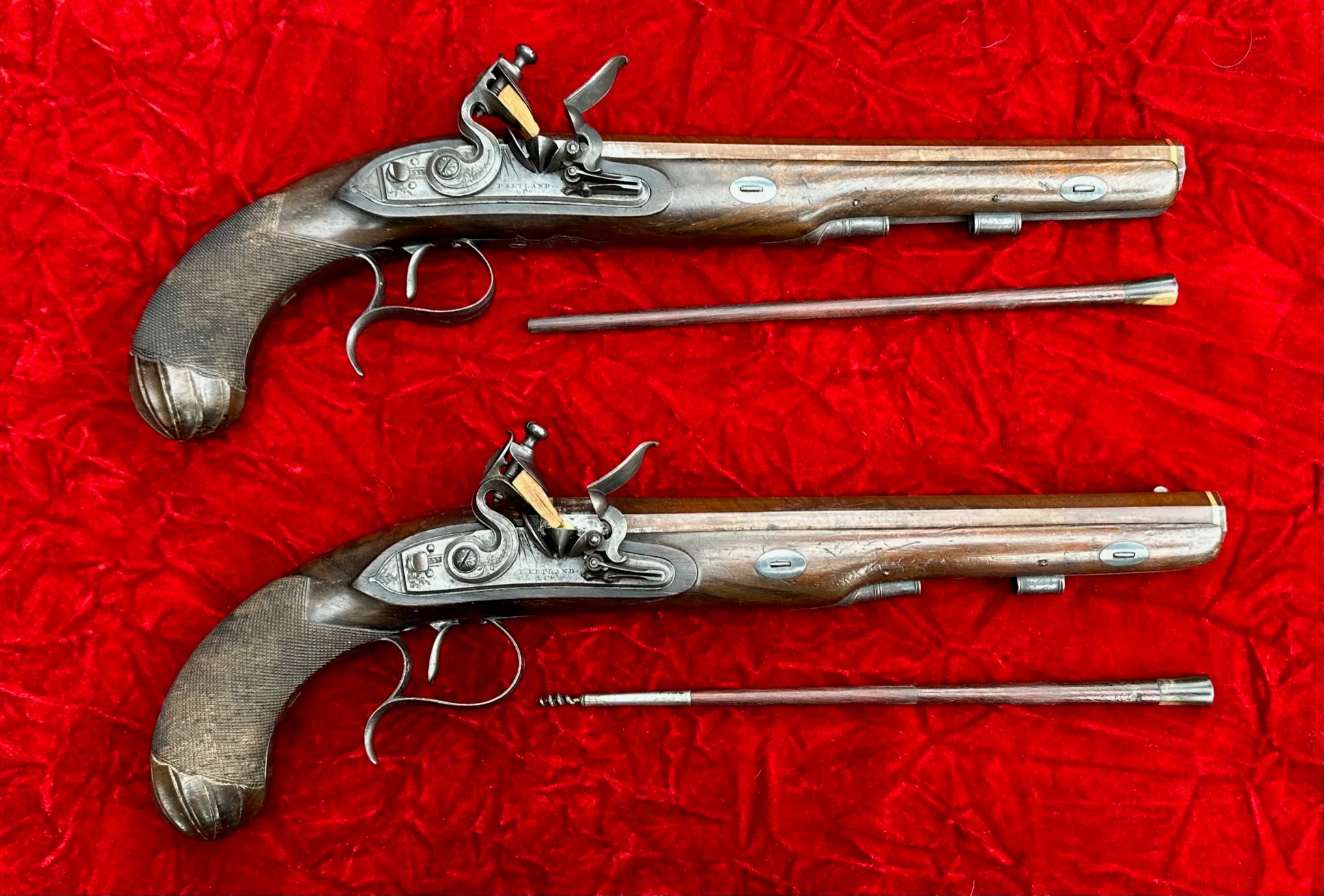 A Fantastic, Rare, and Beautiful Cased Pair of English Flintlock Dueling Pistols by T. KETLAND & Co., LONDON - Image 49