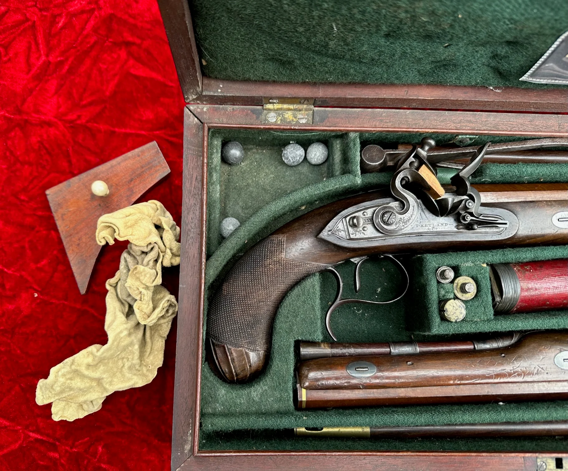 A Fantastic, Rare, and Beautiful Cased Pair of English Flintlock Dueling Pistols by T. KETLAND & Co., LONDON - Image 6
