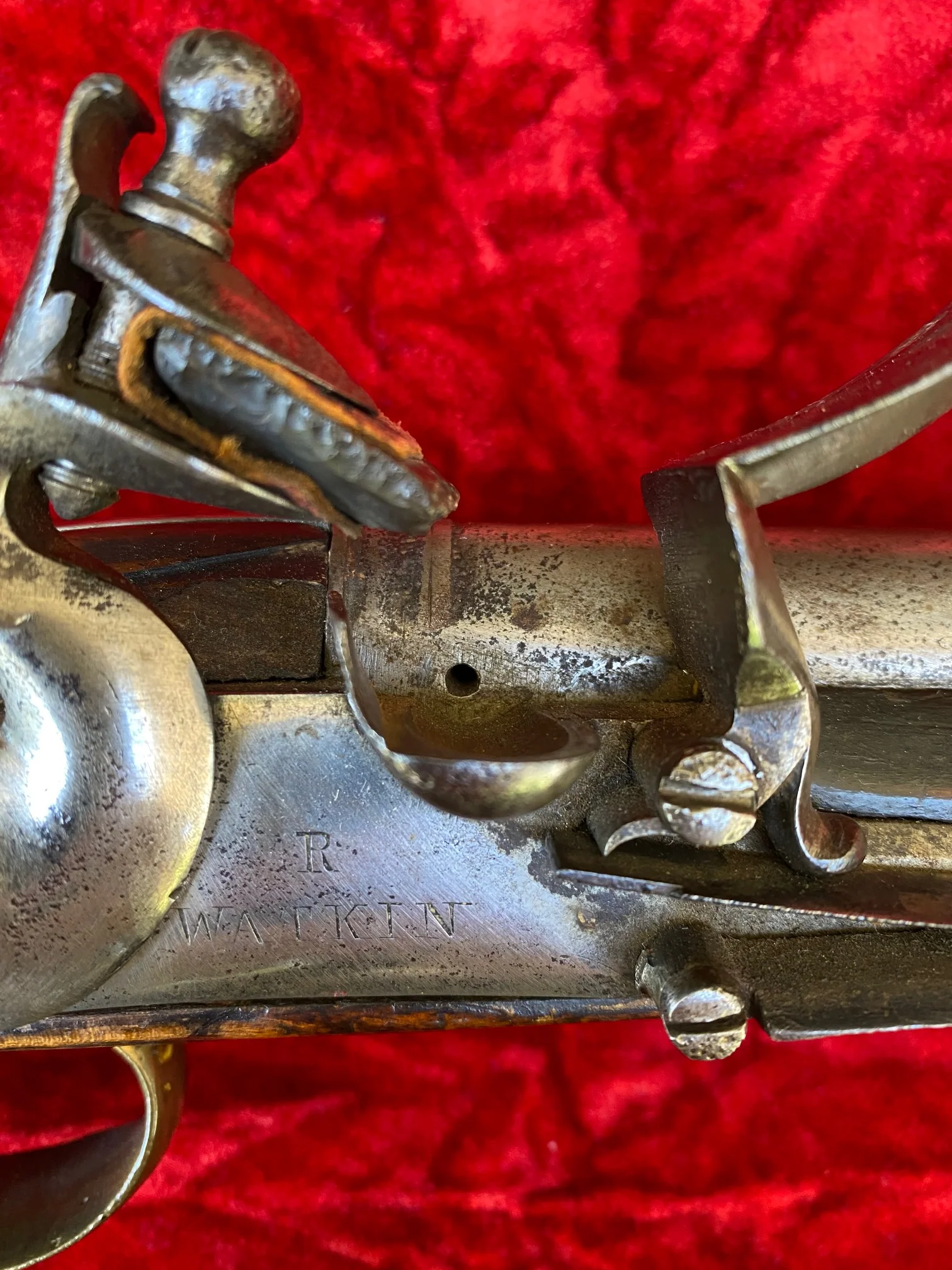 A Wonderful PAIR of French & Indian War - American Revolutionary War Period British Military Heavy Dragoon Style Merchant Marine, Militia or Volunteer Regiment Flintlock Pistol, R WATKIN, LONDON - Image 6