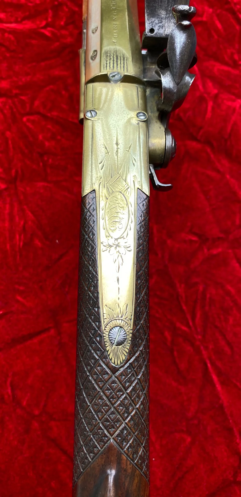 An Extremely Rare and SUBURB Revolutionary War Period British Brass Barrel Flintlock Blunderbuss with spring bayonet by KNUBLEY, LONDON - Image 18
