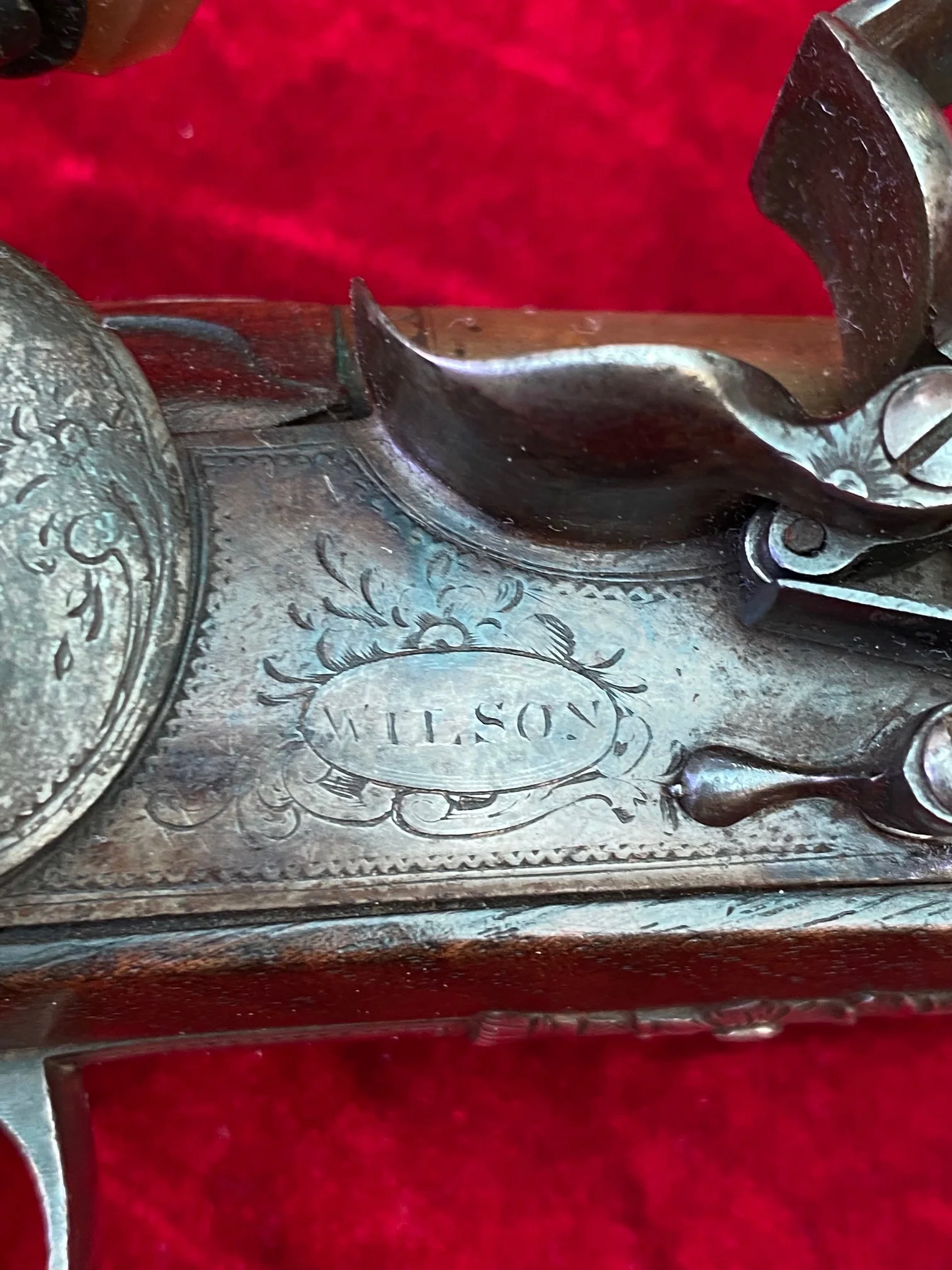 A Wonderful American Revolutionary War Period Silver Mounted Georgian Brass Barrel English Flintlock Officer's Pistol by WILSON - Image 16