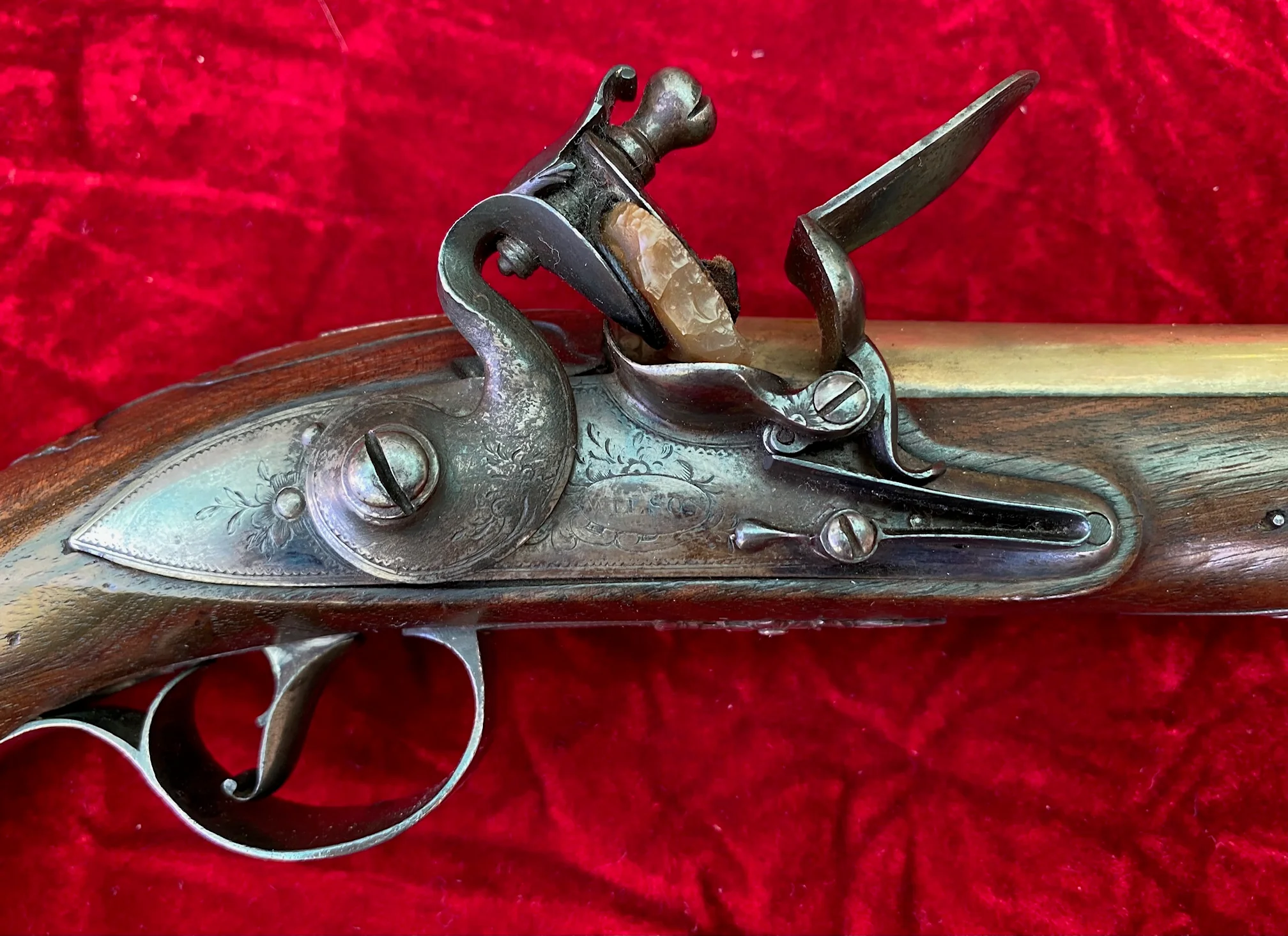 A Wonderful American Revolutionary War Period Silver Mounted Georgian Brass Barrel English Flintlock Officer's Pistol by WILSON - Image 3