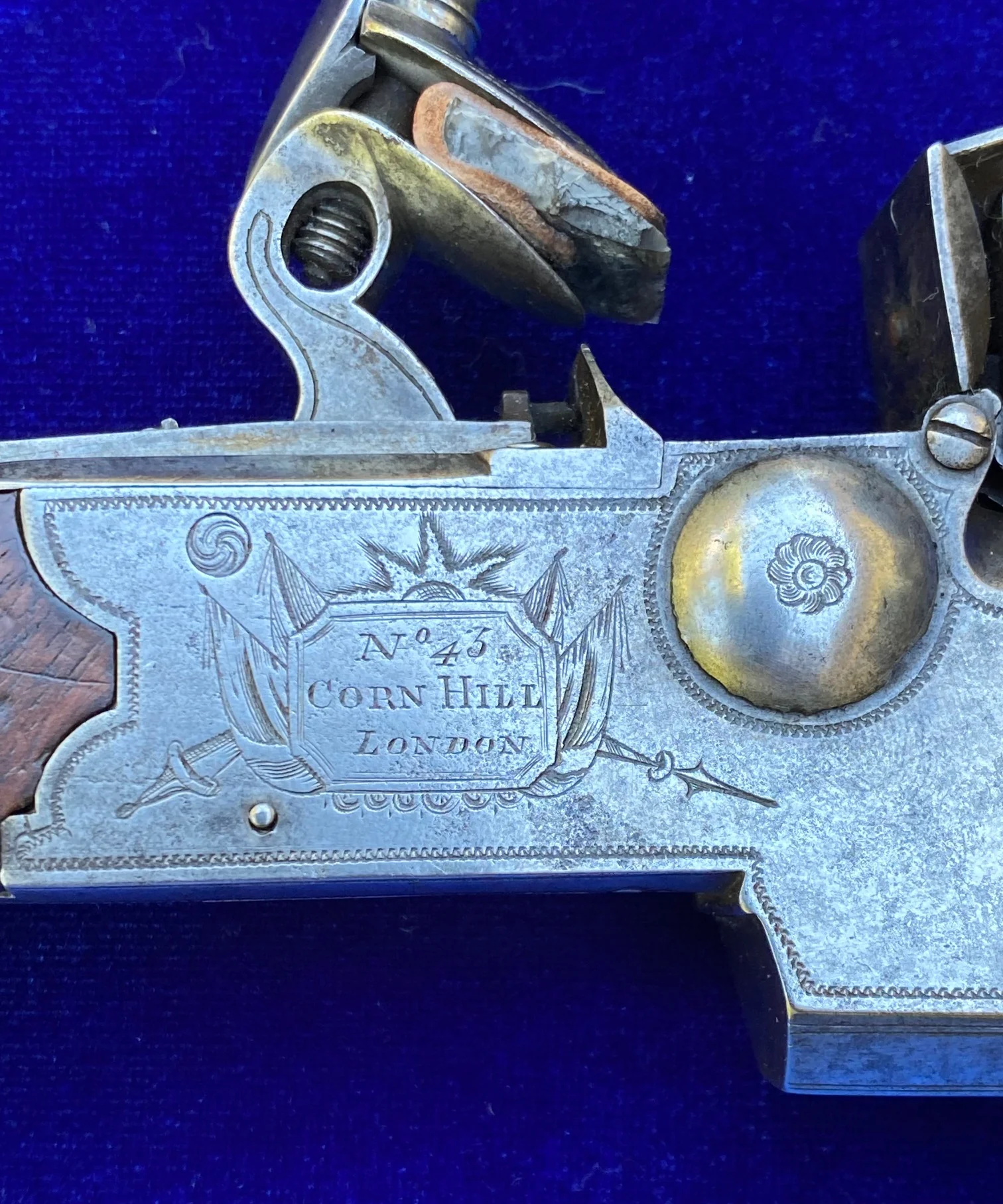 A Fantastic Cased Pair of English Silver Mounted Over & Under Double Barrel Tap-Action Box-Lock Flintlock Pistols by NICHOLSON, LONDON - Image 16