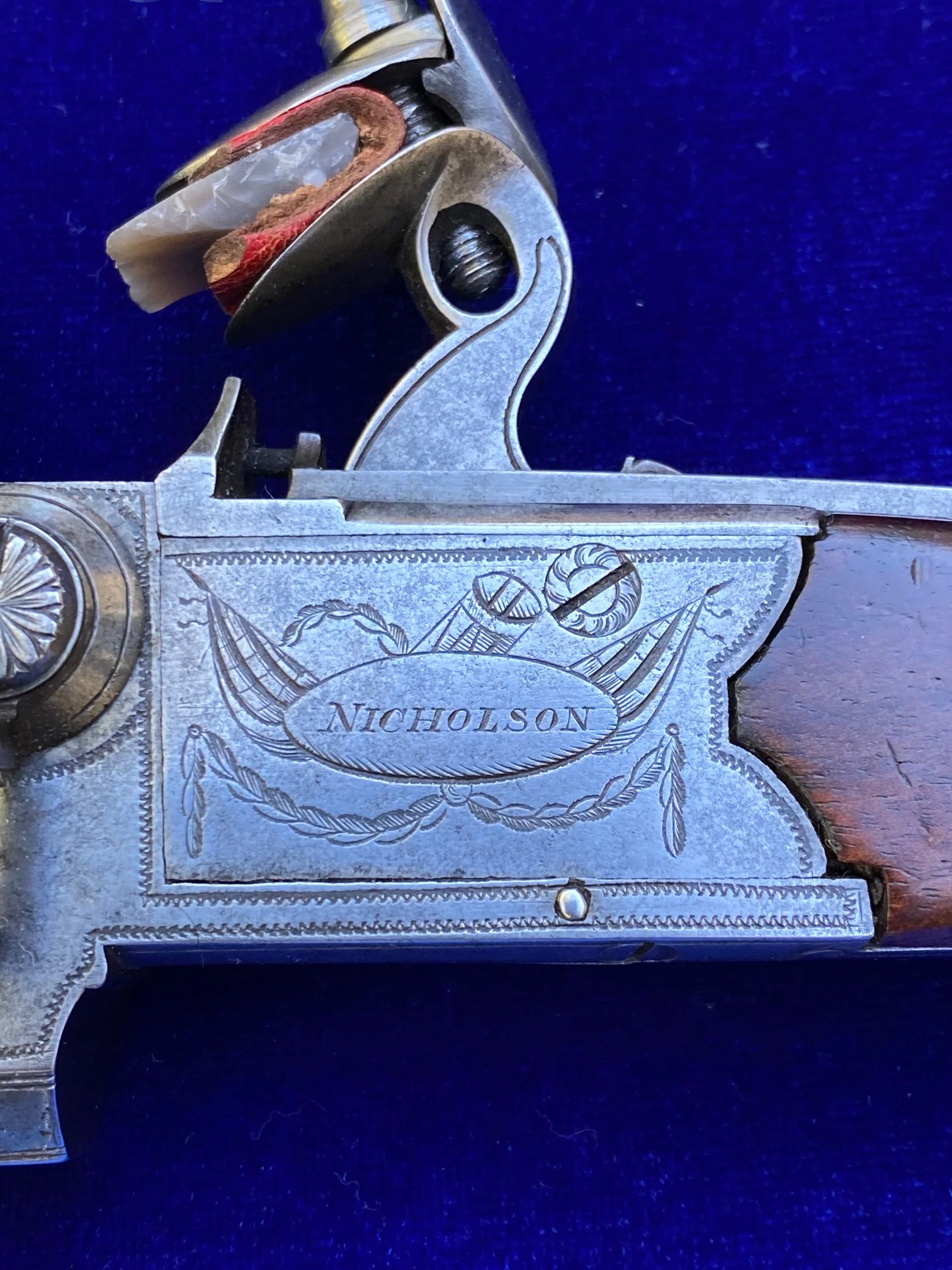 A Fantastic Cased Pair of English Silver Mounted Over & Under Double Barrel Tap-Action Box-Lock Flintlock Pistols by NICHOLSON, LONDON - Image 23