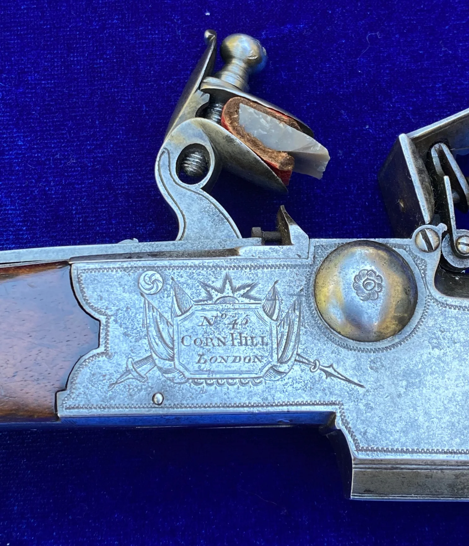 A Fantastic Cased Pair of English Silver Mounted Over & Under Double Barrel Tap-Action Box-Lock Flintlock Pistols by NICHOLSON, LONDON - Image 30