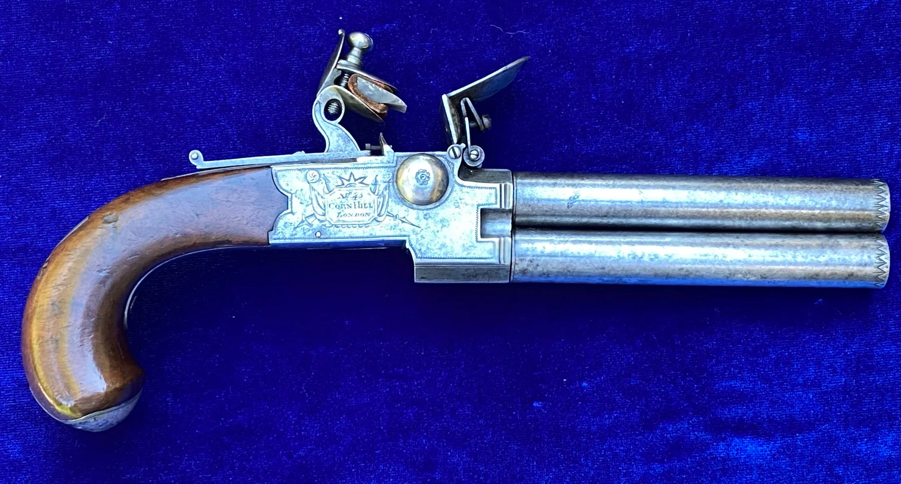 A Fantastic Cased Pair of English Silver Mounted Over & Under Double Barrel Tap-Action Box-Lock Flintlock Pistols by NICHOLSON, LONDON - Image 31