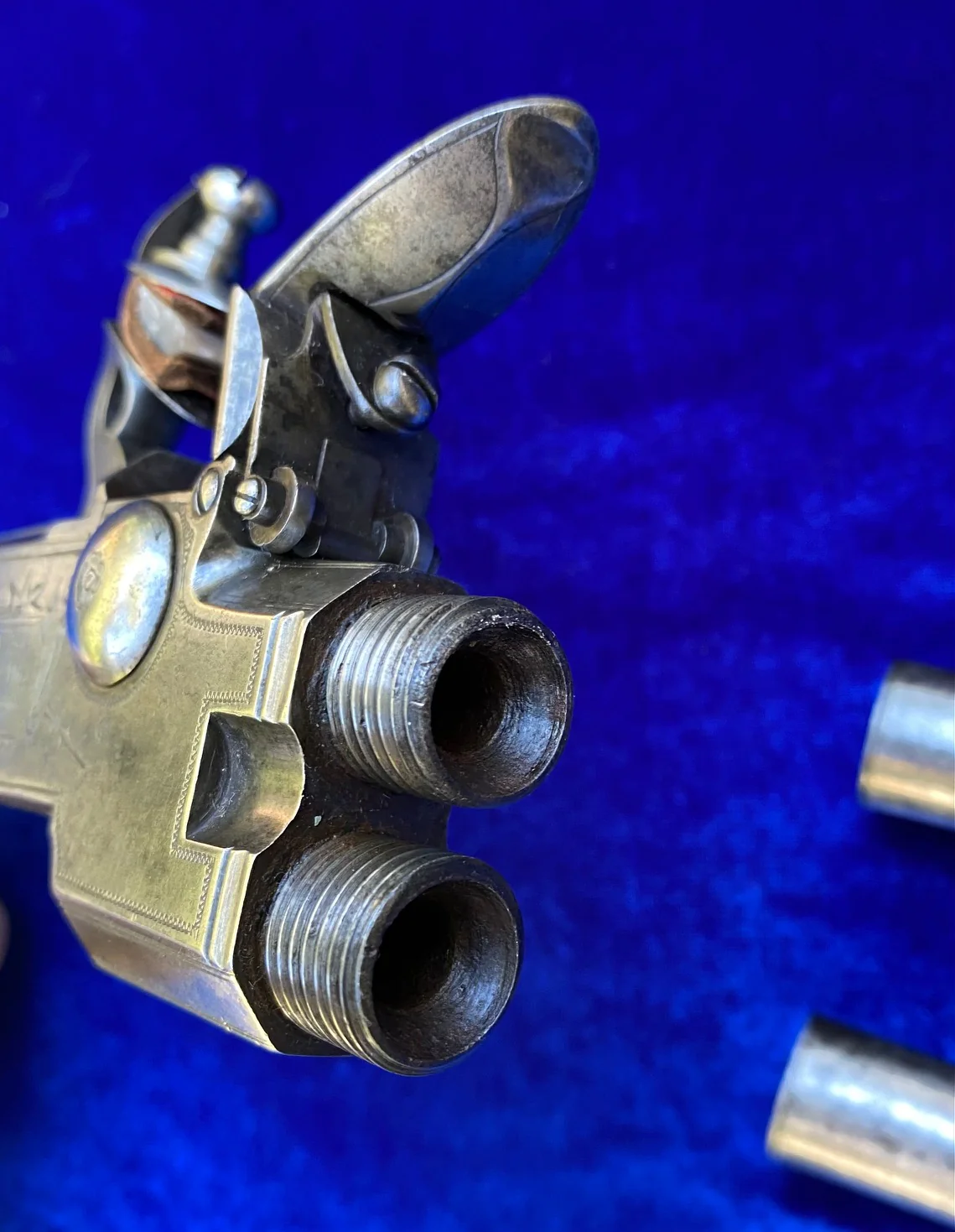 A Fantastic Cased Pair of English Silver Mounted Over & Under Double Barrel Tap-Action Box-Lock Flintlock Pistols by NICHOLSON, LONDON - Image 42