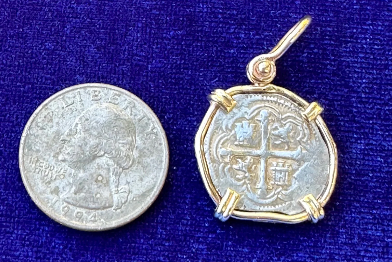 PIRATE TREASURE !!! Silver 1 Real COB set in an 14k. Gold Bezel - Image 3