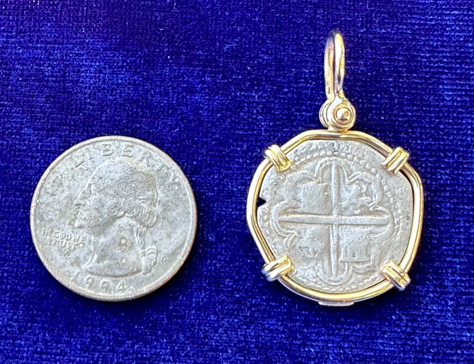 PIRATE TREASURE !!! Silver 1 Real COB set in an 14k. Gold Bezel - Image 3