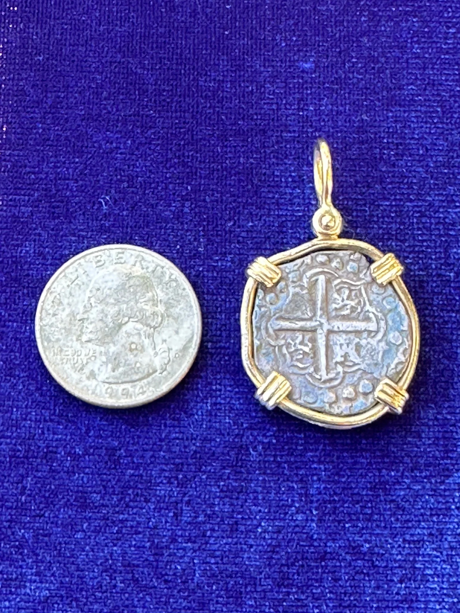 PIRATE TREASURE !!! Silver 2 Reales COB set in an 14k. Gold Bezel - Image 3