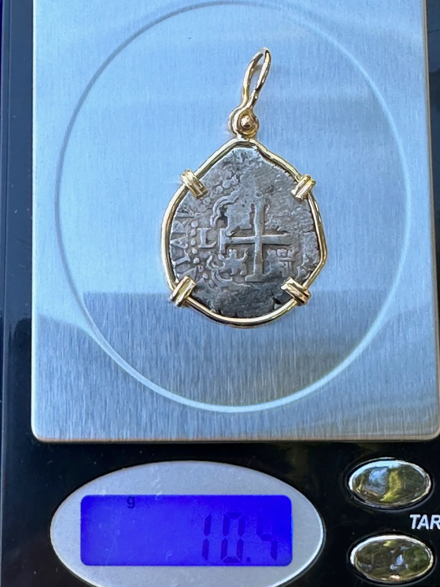 PIRATE TREASURE !!! Silver 2 Reales COB set in an 14k. Gold Bezel - Image 10