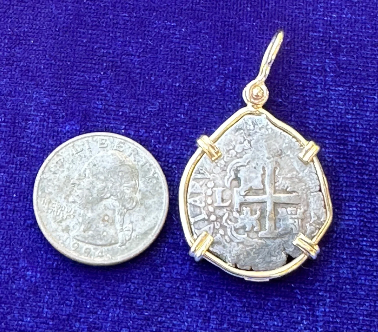 PIRATE TREASURE !!! Silver 2 Reales COB set in an 14k. Gold Bezel - Image 3
