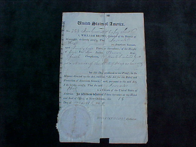Early American Seaman Protection Document Dated 1809, New Orleans, Mississippi, #1565 Nautical Antiques - Image 5