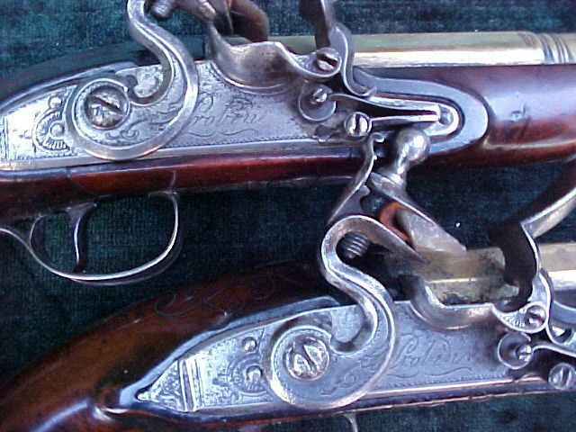 English Cased (PAIR) of Georgian Silver Mounted Brass Barrel Flintlock Holster Pistols By, PROBIN, London, #1538 Firearms - Image 17