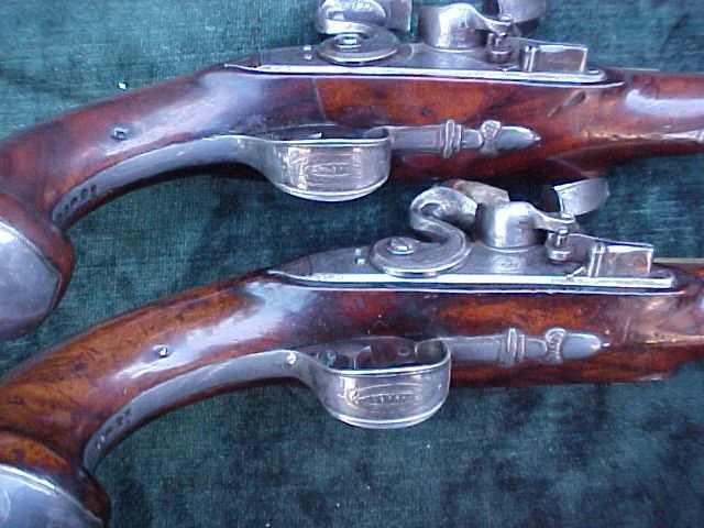English Cased (PAIR) of Georgian Silver Mounted Brass Barrel Flintlock Holster Pistols By, PROBIN, London, #1538 Firearms - Image 21