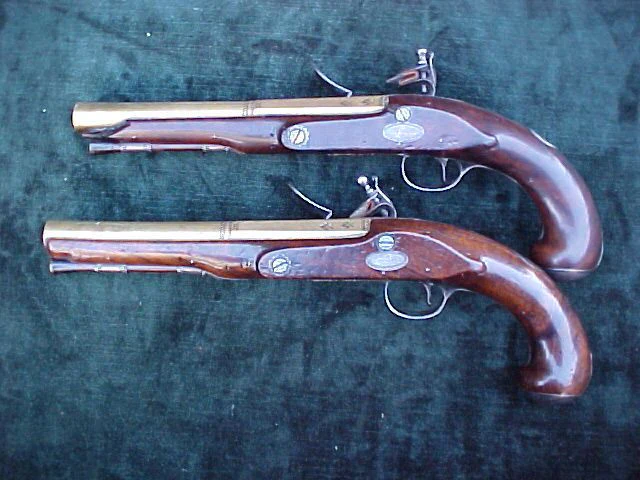 English Cased (PAIR) of Georgian Silver Mounted Brass Barrel Flintlock Holster Pistols By, PROBIN, London, #1538 Firearms - Image 22