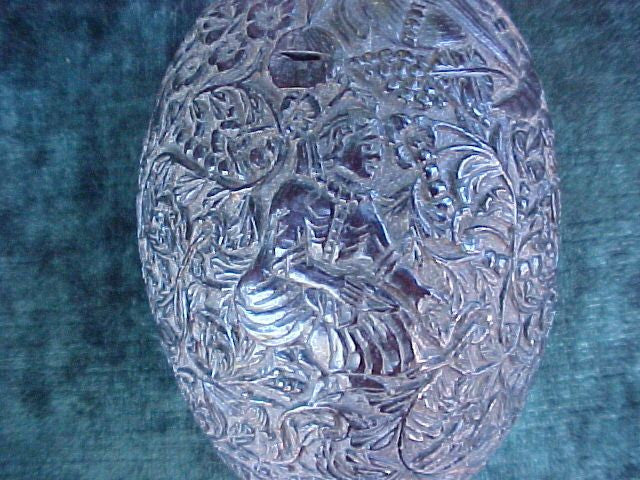 European 17th Century Engraved/High Relief Carved Coconut Powder Flask, #2673 - Image 4