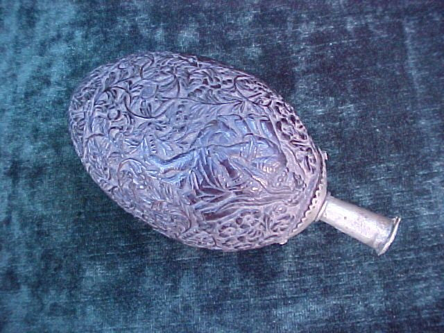European 17th Century Engraved/High Relief Carved Coconut Powder Flask, #2673 - Image 7