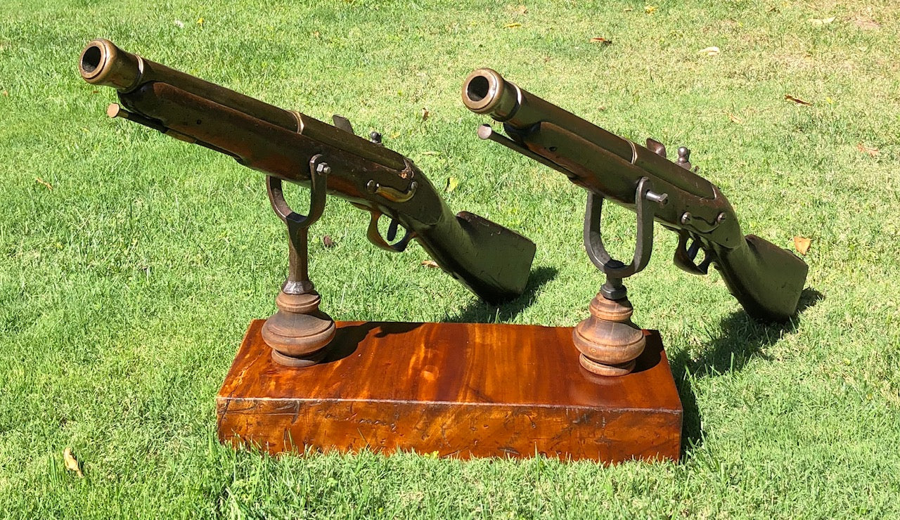 A Remarkably RARE (PAIR) of American Revolutionary War Period Massive French Naval Bronze/Brass Flintlock Swivel Cannons (ESPINGOLE) - Image 22