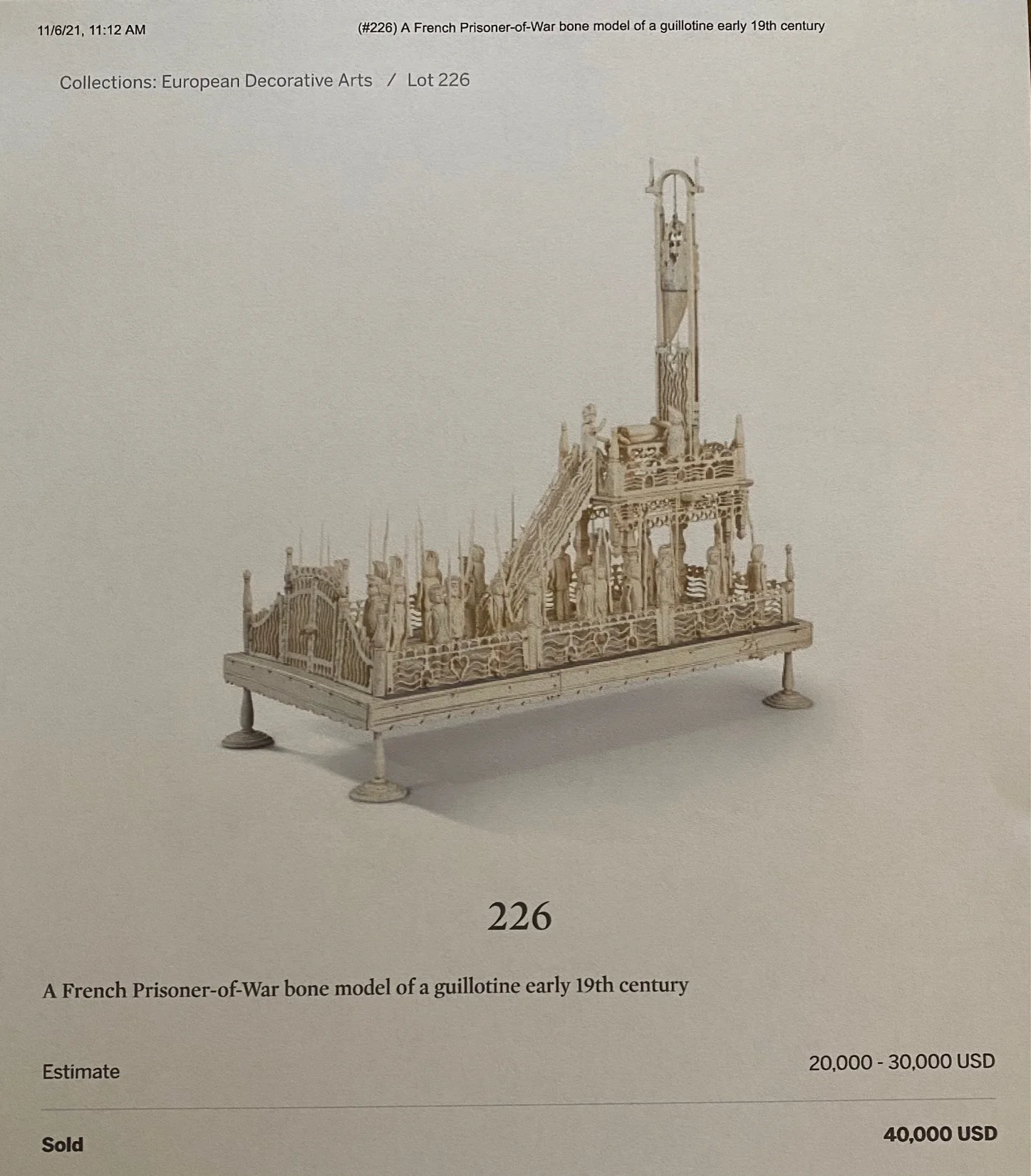 Very Rare French Prisoner-of-War Bone Sculpted GUILLOTINE - Image 19