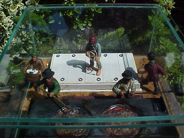 Small Hand Carved Wood Diorama of a Whaling Ship's Blubber Stove W/ Crew, #932 Nautical Antiques - Image 6